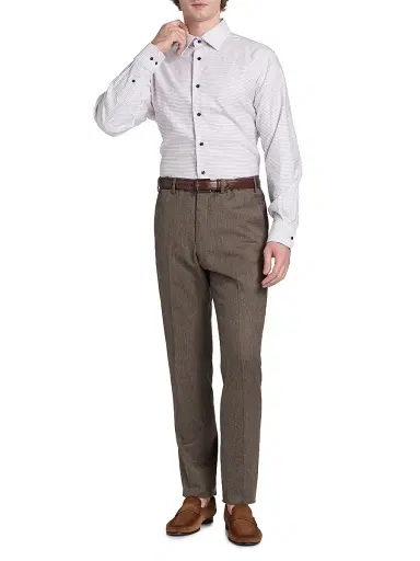 Emporio Armani Men's Flat Front Wool Trousers - Solid Medium Beige - Size 40 | Thumbnail 2