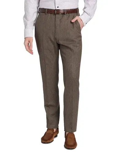 Emporio Armani Men's Flat Front Wool Trousers - Solid Medium Beige - Size 40 | Thumbnail 3