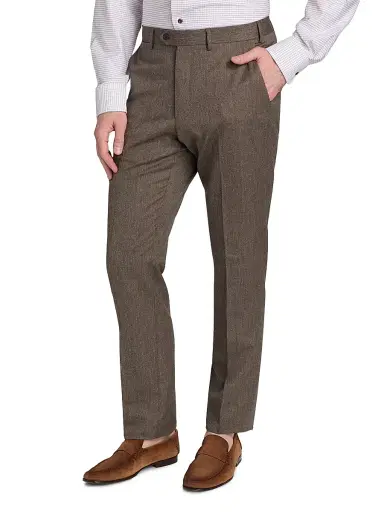 Emporio Armani Men's Flat Front Wool Trousers - Solid Medium Beige - Size 40 | Thumbnail 4