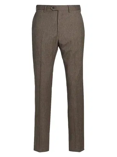 Emporio Armani Men's Flat Front Wool Trousers - Solid Medium Beige - Size 40 | Thumbnail 1