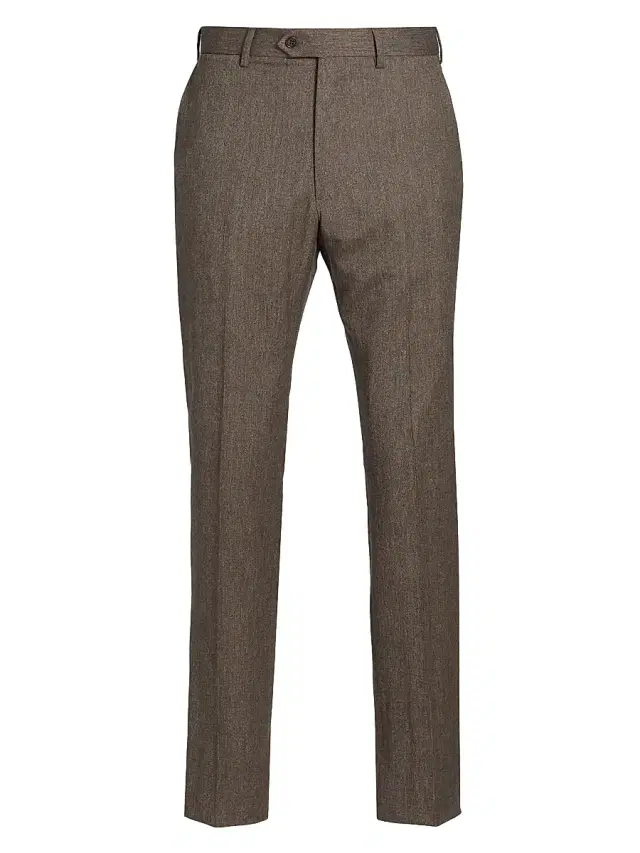 Emporio Armani Men's Flat Front Wool Trousers - Solid Medium Beige - Size 40