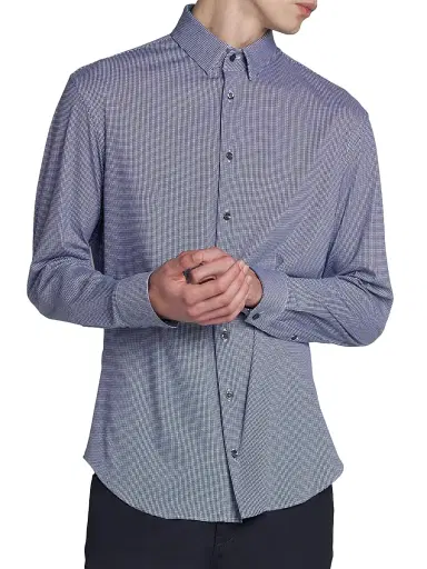 Giorgio Armani Men's Printed Cotton-Blend Jersey Shirt - Blue Depths | Thumbnail 3