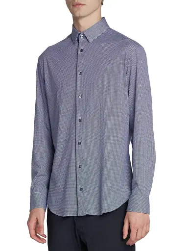 Giorgio Armani Men's Printed Cotton-Blend Jersey Shirt - Blue Depths | Thumbnail 4