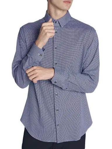 Giorgio Armani Men's Printed Cotton-Blend Jersey Shirt - Blue Depths | Thumbnail 6