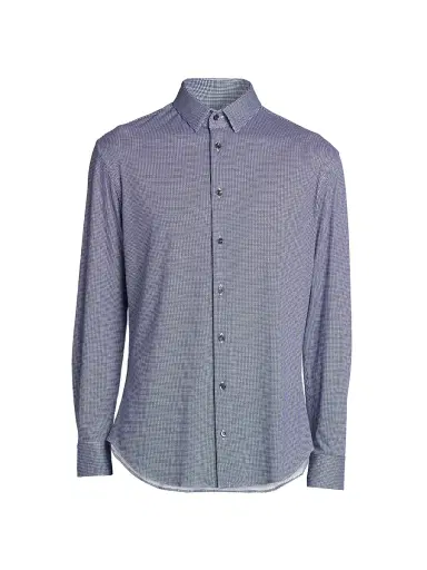 Giorgio Armani Men's Printed Cotton-Blend Jersey Shirt - Blue Depths | Thumbnail 1
