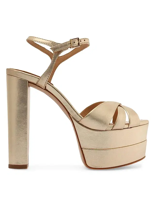 Schutz Women's Keefa 140MM Metallic Leather Platform Sandals - Platina