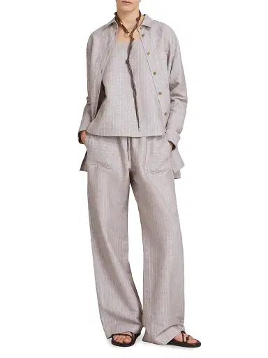 MM Max Mara Women's Mannish Linen and Cotton Shirt - Beige - Size 16 | Thumbnail 2 MM Max Mara Women's Mannish Linen and Cotton Shirt - Beige - Size 16 | Thumbnail 2