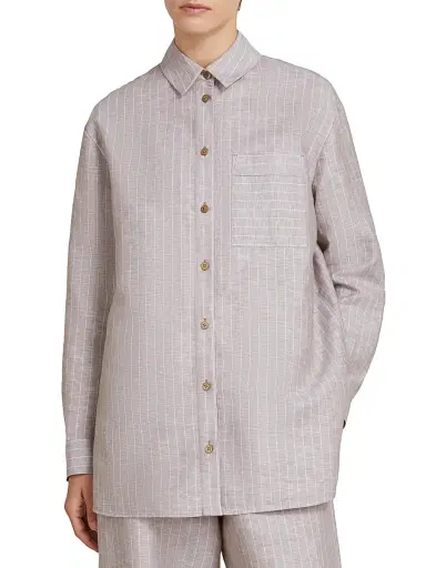 MM Max Mara Women's Mannish Linen and Cotton Shirt - Beige - Size 16 | Thumbnail 3 MM Max Mara Women's Mannish Linen and Cotton Shirt - Beige - Size 16 | Thumbnail 3