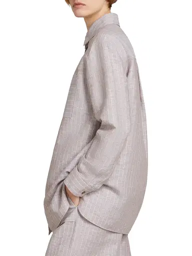 MM Max Mara Women's Mannish Linen and Cotton Shirt - Beige - Size 16 | Thumbnail 5 MM Max Mara Women's Mannish Linen and Cotton Shirt - Beige - Size 16 | Thumbnail 5