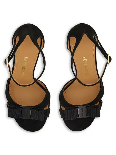 Ferragamo Women's Roxy 95MM Bow-Embellished Sandals - Nero Biscotto - Size 11.5 | Thumbnail 4