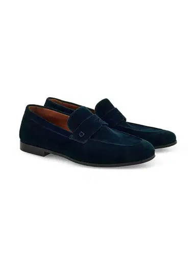 Ferragamo Men's Tiberio Suede Penny Loafers - Navy - Size 13 | Thumbnail 2