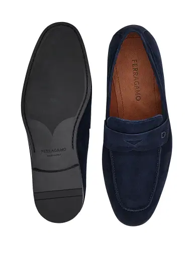 Ferragamo Men's Tiberio Suede Penny Loafers - Navy - Size 13 | Thumbnail 3