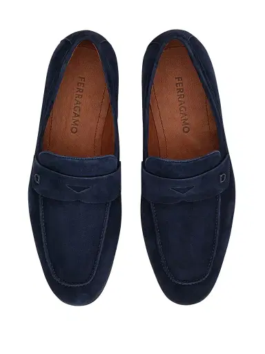 Ferragamo Men's Tiberio Suede Penny Loafers - Navy - Size 13 | Thumbnail 4
