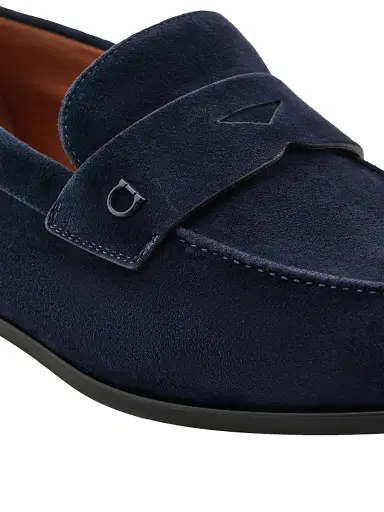 Ferragamo Men's Tiberio Suede Penny Loafers - Navy - Size 13 | Thumbnail 6