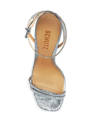 Schutz Women's Altina Metallic Embossed Leather Sandals - Prata - Size 11 | Thumbnail 5