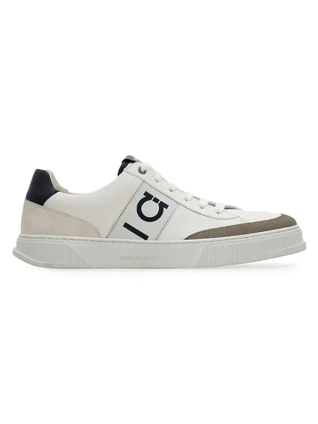 FERRAGAMO Men's Alaska Leather & Suede Low-Top Sneakers - Cement Bianco