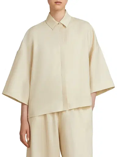 MM Max Mara Women's Linen Canvas Boxy Shirt - Milk - Size 16 | Thumbnail 2