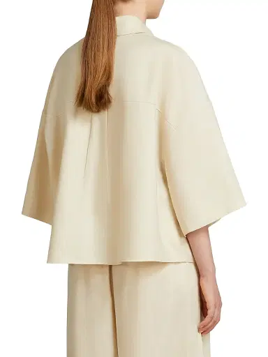 MM Max Mara Women's Linen Canvas Boxy Shirt - Milk - Size 16 | Thumbnail 3