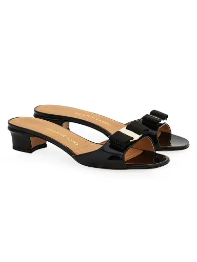 Ferragamo Women's Vanilla Patent Leather Mules - Nero Biscotto - Size 11.5 | Thumbnail 2