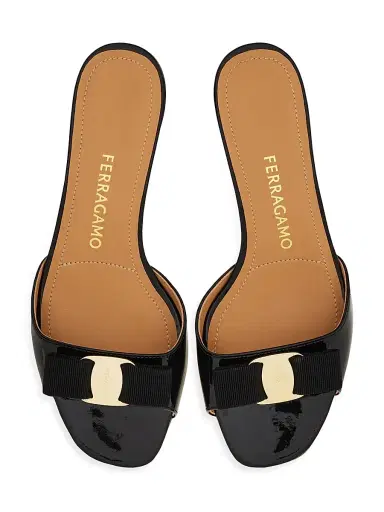 Ferragamo Women's Vanilla Patent Leather Mules - Nero Biscotto - Size 11.5 | Thumbnail 4