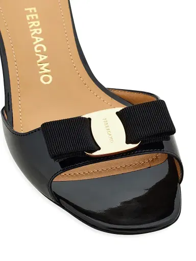 Ferragamo Women's Vanilla Patent Leather Mules - Nero Biscotto - Size 11.5 | Thumbnail 5