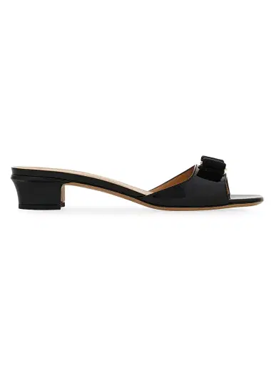 Ferragamo Women's Vanilla Patent Leather Mules - Nero Biscotto - Size 11.5 | Thumbnail 1