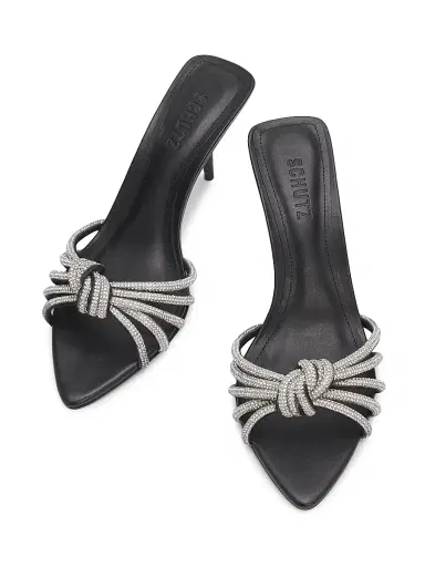 Schutz Women's Pearline 75MM Crystal-Embellished Leather Mules - Cristal Black - Size 7.5 | Thumbnail 4