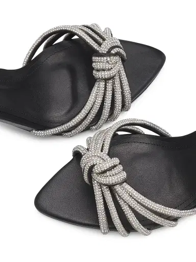 Schutz Women's Pearline 75MM Crystal-Embellished Leather Mules - Cristal Black - Size 7.5 | Thumbnail 6
