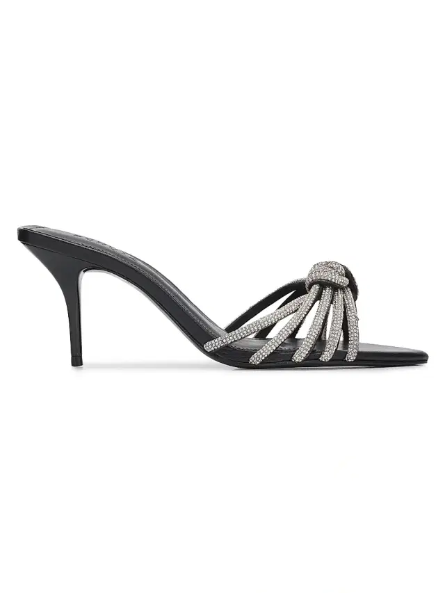 Schutz Women's Pearline 75MM Crystal-Embellished Leather Mules - Cristal Black
