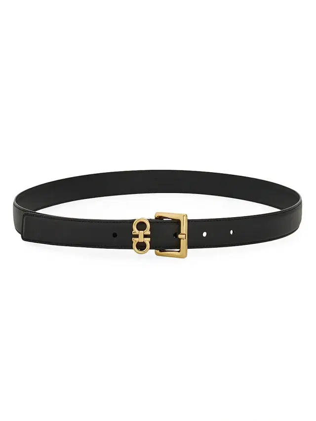 FERRAGAMO Women's Gancio Slim Leather Belt - Nero