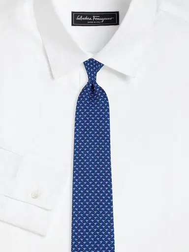 Ferragamo Men's Ziguli Silk Printed Tie - Blue Marine | Thumbnail 2 Ferragamo Men's Ziguli Silk Printed Tie - Blue Marine | Thumbnail 2