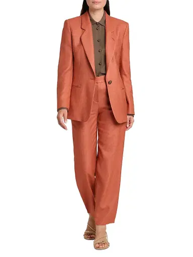 Giorgio Armani Women's Silk-Wool Single-Button Blazer - Solid Dark Orange - Size 4 | Thumbnail 2 Giorgio Armani Women's Silk-Wool Single-Button Blazer - Solid Dark Orange - Size 4 | Thumbnail 2