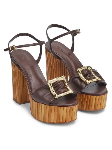 Schutz Women's Enola 120MM Leather Platform Sandals - Root Brown - Size 11 | Thumbnail 2