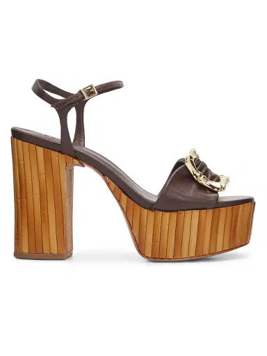 Schutz Women's Enola 120MM Leather Platform Sandals - Root Brown - Size 11 | Thumbnail 1