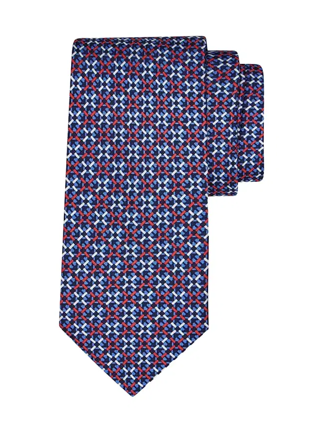 FERRAGAMO Men's Anteo Gancio Woven Silk Tie - Navy Rosso