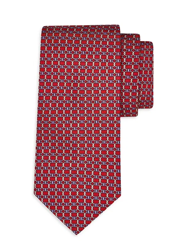 FERRAGAMO Men's Aida Silk Tie - Rosso Azzurro
