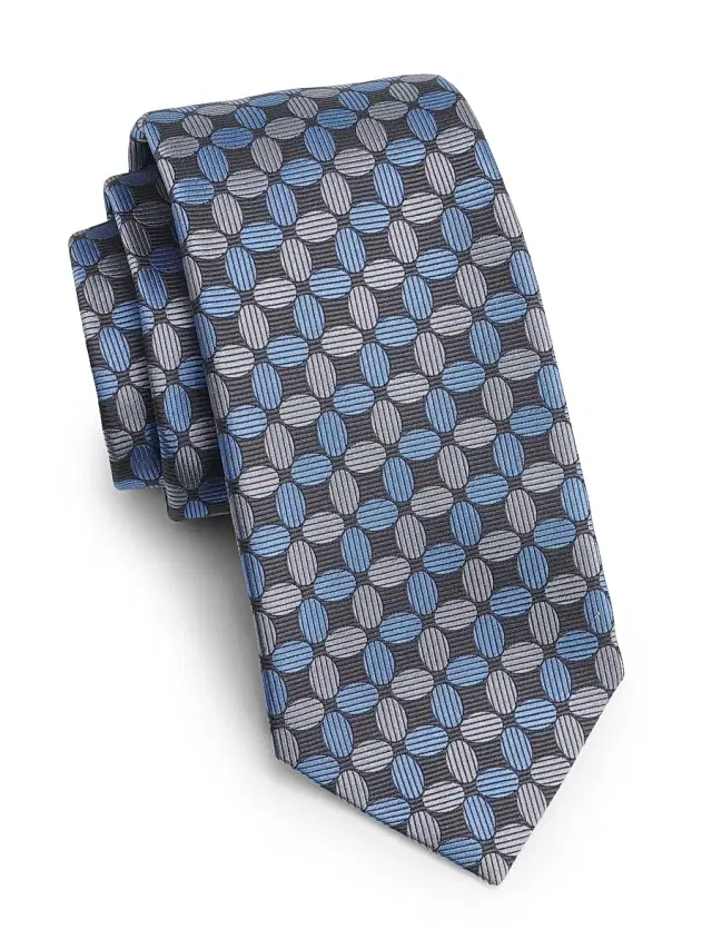 Men's Geometric Lattice Silk Tie - Dark Grey