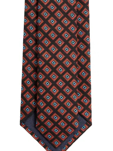 Valentino Garavani Men's Valentie Jacquard Cotton Tie with Chamber Pattern and Vlogo Signature Detail - Orange Black | Thumbnail 3