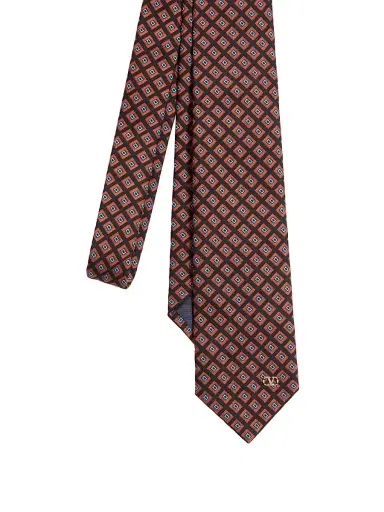 Valentino Garavani Men's Valentie Jacquard Cotton Tie with Chamber Pattern and Vlogo Signature Detail - Orange Black | Thumbnail 4