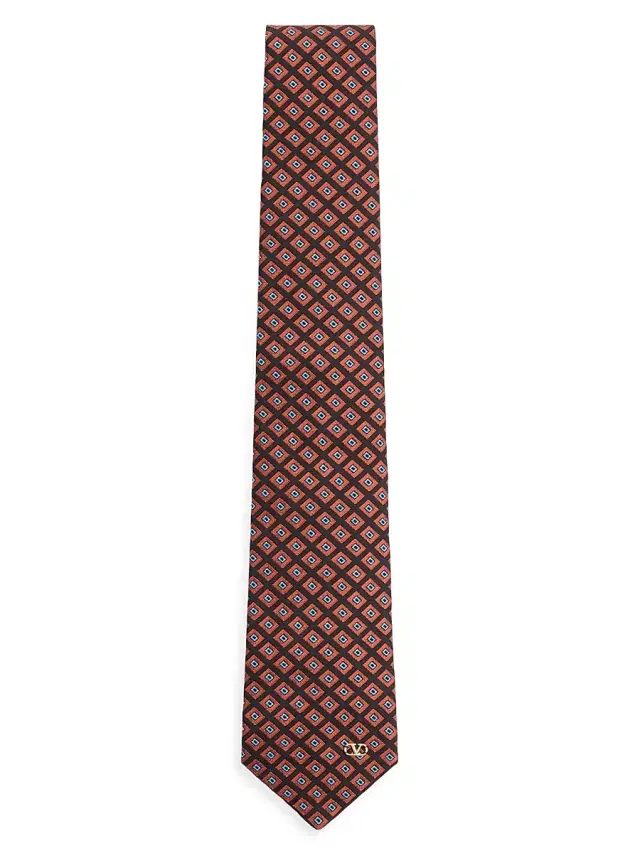 Valentino Garavani Men's Valentie Jacquard Cotton Tie with Chamber Pattern and Vlogo Signature Detail - Orange Black