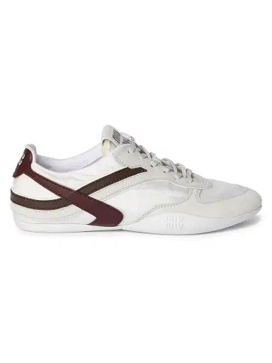 Miu Miu Women's Gymnasium Technical Fabric and Suede Sneakers - White Brown - Size 13 | Thumbnail 1 Miu Miu Women's Gymnasium Technical Fabric and Suede Sneakers - White Brown - Size 13 | Thumbnail 1