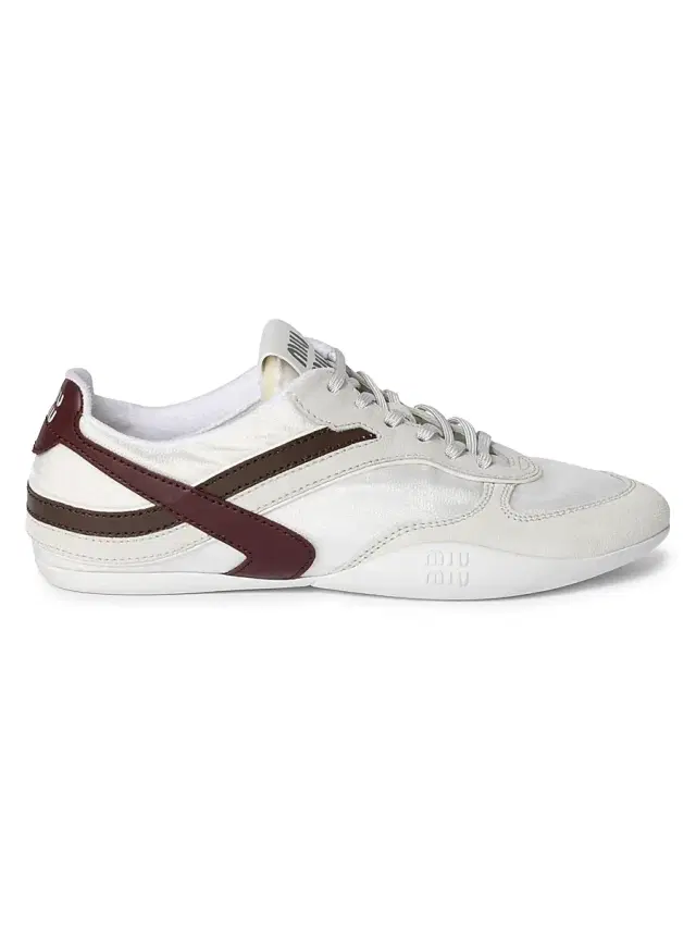 Miu Miu Women's Gymnasium Technical Fabric and Suede Sneakers - White Brown