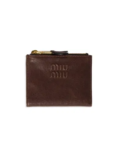 Miu Miu Women's Small Nappa Leather Wallet - Dark Brown | Thumbnail 1 Miu Miu Women's Small Nappa Leather Wallet - Dark Brown | Thumbnail 1