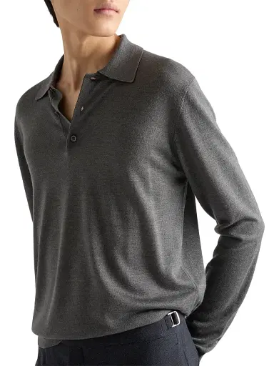 Prada Men's Cashmere and Silk Polo Shirt - Grey - Size 44 | Thumbnail 3