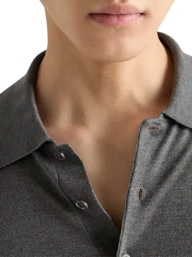 Prada Men's Cashmere and Silk Polo Shirt - Grey - Size 44 | Thumbnail 4