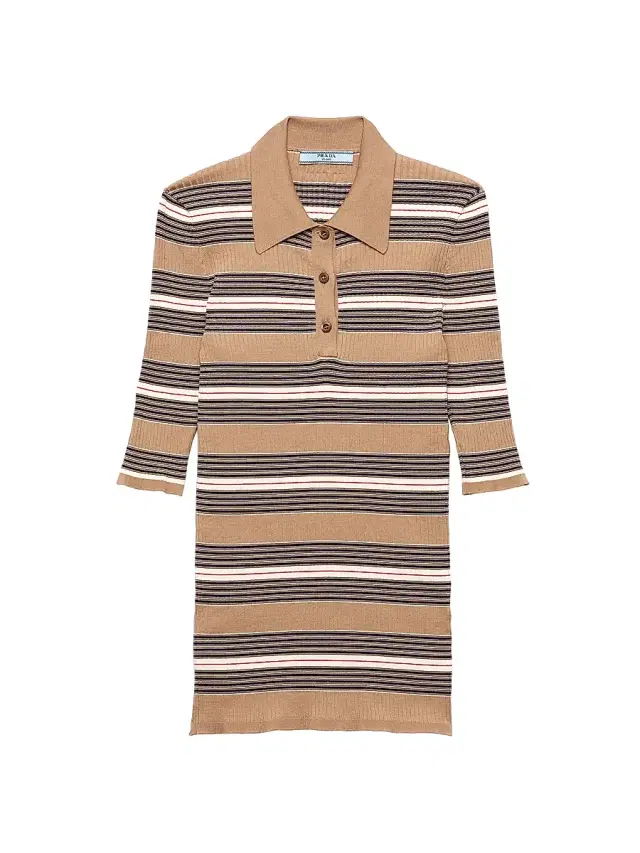 Women's Striped Cotton Polo Shirt - Brown