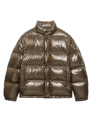 Prada Men's Medium-Weight Re-Nylon Down Jacket - Brown | Thumbnail 1 Prada Men's Medium-Weight Re-Nylon Down Jacket - Brown | Thumbnail 1