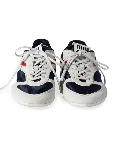 Miu Miu Women's Gymnasium Technical Fabric and Suede Sneakers - Blue White - Size 11.5 | Thumbnail 2