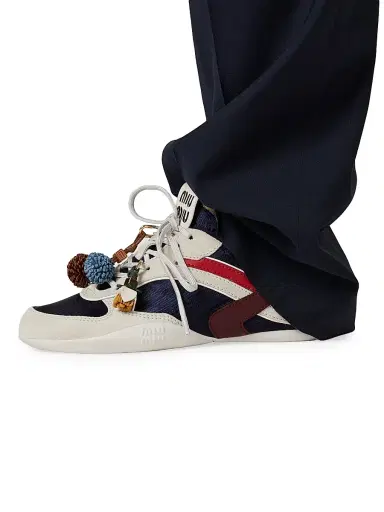 Miu Miu Women's Gymnasium Technical Fabric and Suede Sneakers - Blue White - Size 11.5 | Thumbnail 4