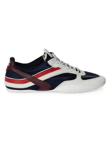 Miu Miu Women's Gymnasium Technical Fabric and Suede Sneakers - Blue White - Size 11.5 | Thumbnail 1